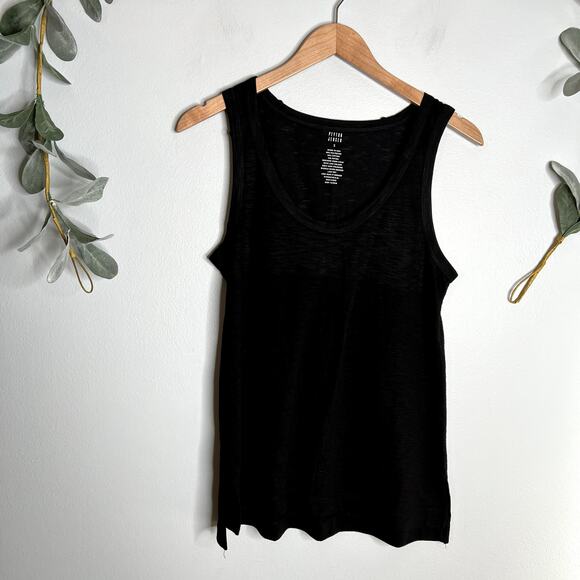 Black Scoop Neck Slub Knit Tank LAST CALL - Picture 1 of 5